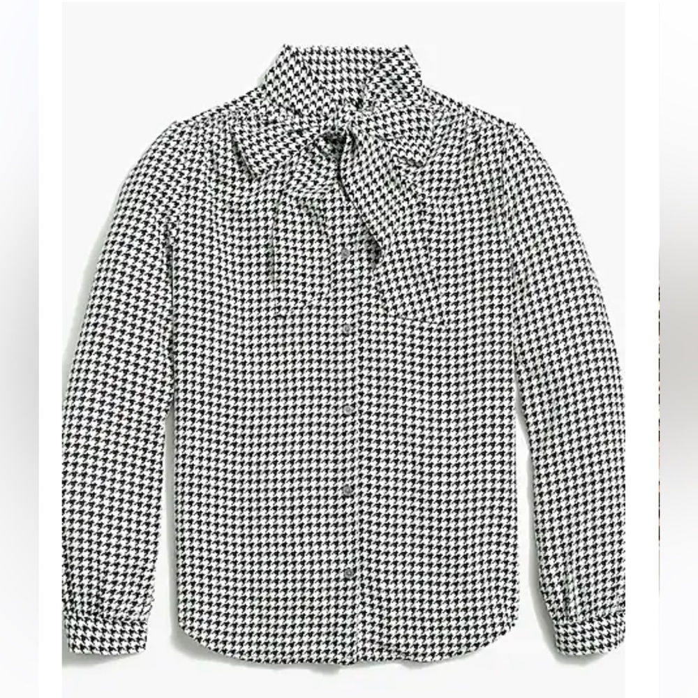 J Crew Factory Traditional Houndstooth Print Tie Neck Top  ~XL NWT